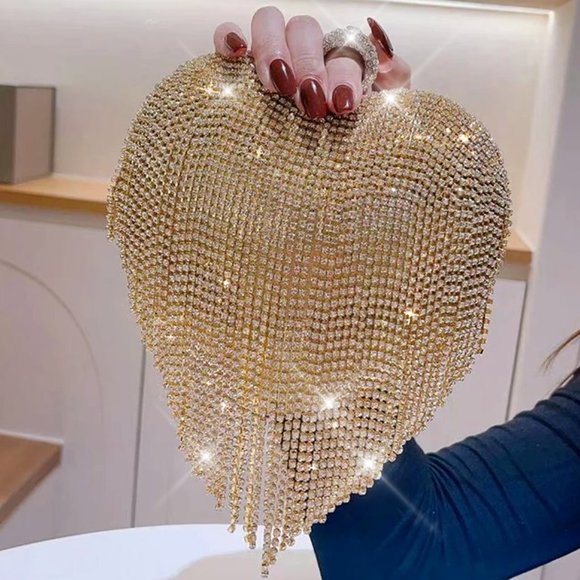 NWT Sparkling Bling Swarovski Crystal Rhinestone Heart Purse: Silver Gol… - Picture 7 of 11